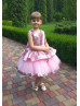 Rose Pink Sequin Tulle Peplum Flower Girl Dress